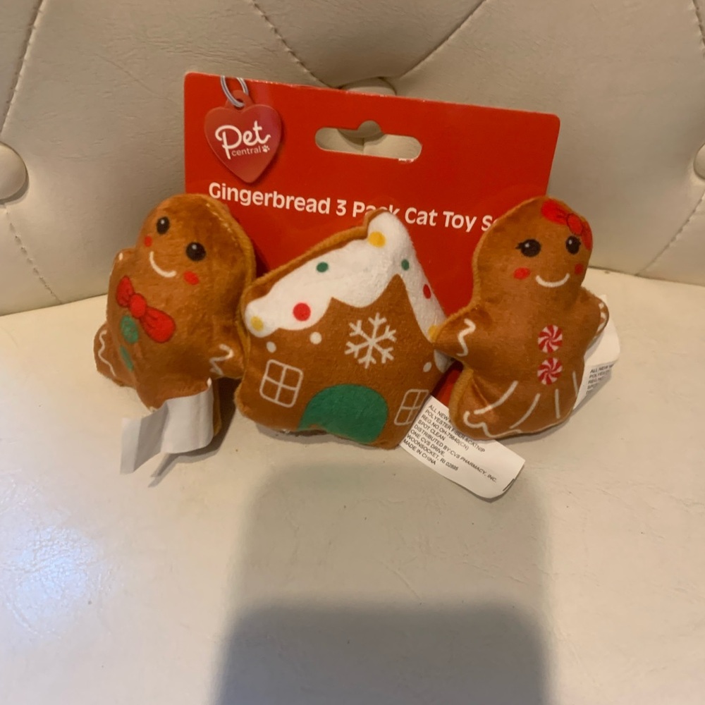 Pet Holiday Gingerbread Cat Toy Set - Brown